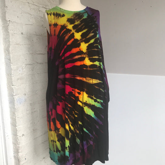 Tiedye Tank Dress  XXXL 22 Black Rainbow